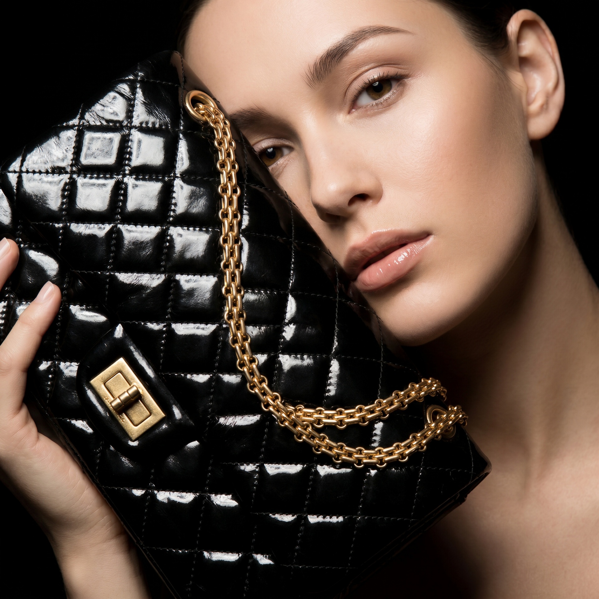 Αυθεντική designer τσάντα σε μαρμάρινη επιφάνεια